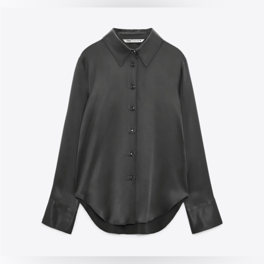 Zara Taupe Gray Satin Effect Shirt - Size XL - NWT